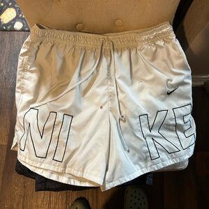 Nike White Drawstring Shorts with Black Logo